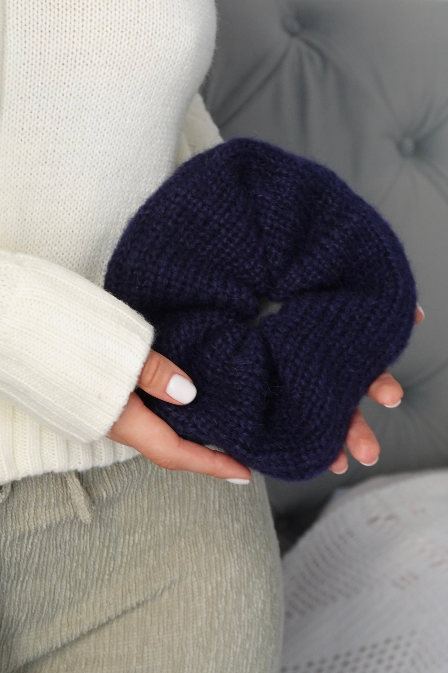 Handmade Alpaca Silk Knitted Scrunchie – Soft Luxury Hair Accessory